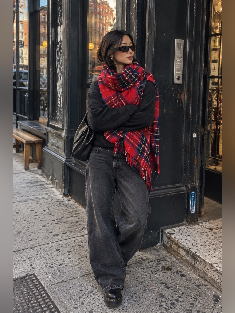 Red Tartan Plaid Blanket Scarf Oversized Wrap Shawl Fringe Preppy Fall Winter